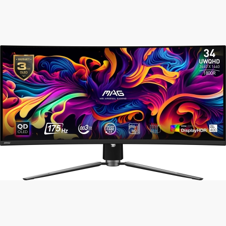 LCD Monitor|MSI|34"|Curved/21 : 9|Panel QD-OLED|3440x1440|21:9|175Hz|Matte|0.03 ms|Swivel|Height adjustable|Tilt|Colour Black|MAG341CQPQD-OLED