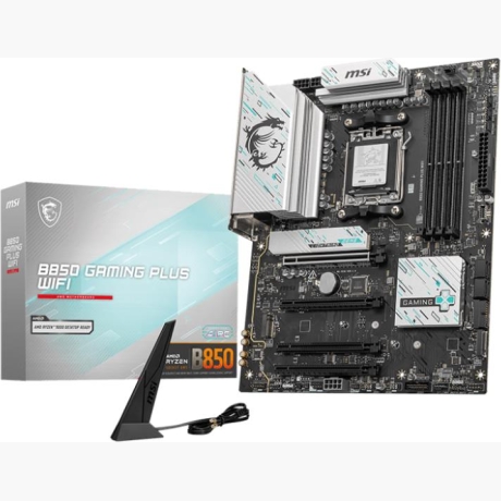 Mainboard|MSI|AMD B850|SAM5|ATX|Memory DDR5|Memory slots 4|4xPCI-Express 16x|3xM.2|1xDisplayPort|1xAudio-In|1xAudio-Out|1xMicrophone|4xUSB 2.0|2xUSB 3.2|2xUSB-C|1xOptical S/PDIF|1xRJ45|B850GAMINGPLUSWIFI