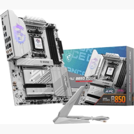 Mainboard|MSI|AMD B850|SAM5|ATX|Memory DDR5|Memory slots 4|3xPCI-Express 16x|4xM.2|1xHDMI|1xAudio-In|1xAudio-Out|4xUSB 2.0|1xUSB 3.0|2xUSB 3.2|3xUSB-C|1xOptical S/PDIF|1xRJ45|MPGB850EDGETIWIFI