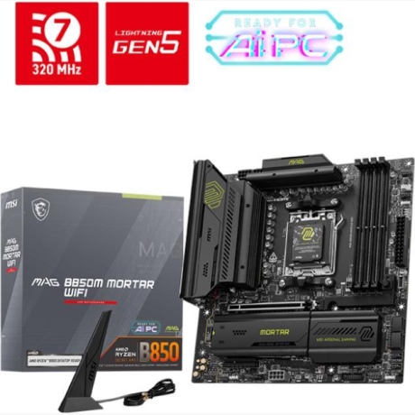 Mainboard|MSI|AMD B850|SAM5|Micro-ATX|Memory DDR5|Memory slots 4|1xPCI-Express 4.0 4x |1xPCI-Express 4.0 8x|1xPCI-Express 4.0 16x|1xPCI-Express 5.0 16x|3xM.2|1xHDMI|3xUSB 2.0|4xUSB 3.2|2xUSB-C|1xOptical S/PDIF|1xRJ45|2xAudio port|MAGB850MMORTARWIFI