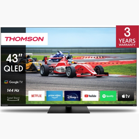 TV Set|THOMSON|43"|4K/Smart|QLED|3840x2160|Wireless LAN|Bluetooth|Google TV|Black|43QG7C14