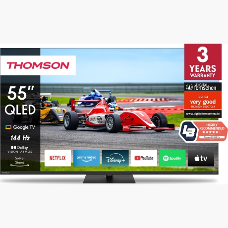 TV Set|THOMSON|55"|4K/Smart|QLED|3840x2160|Wireless LAN|Bluetooth|Google TV|Black|55QG7C14