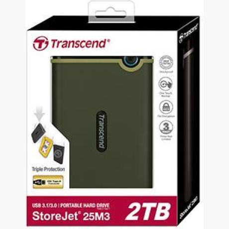 External HDD|TRANSCEND|StoreJet|2TB|USB 3.0|Colour Green|TS2TSJ25M3G