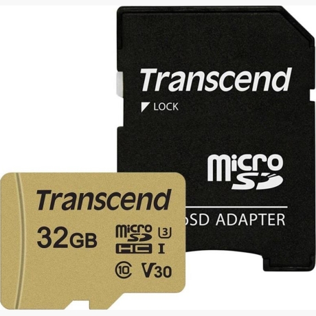 MEMORY MICRO SDHC 32GB W/ADAPT/UHS-I TS32GUSD500S TRANSCEND