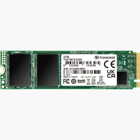 SSD|TRANSCEND|2TB|PCIe Gen3|NVMe|NAND flash technology 3D NAND|Write speed 2900 MBytes/sec|Read speed 3500 MBytes/sec|Form Factor M.2|TBW 4400 TB|MTBF 200000 hours|TS2TMTE220S